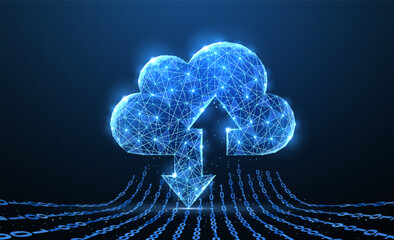 Cloud technology. Polygonal wireframe art looks like constellation. Concept illustration or background