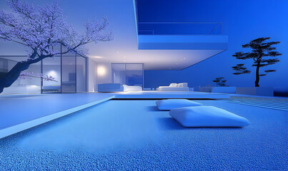 Serene Twilight at Modern Minimalist Residence