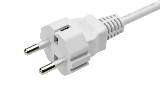 Isolated White Electric Plug with Cable, European Standard