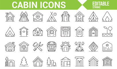 Collection of Cabin, Tent, and Shelter Icons for Camping Illustrations