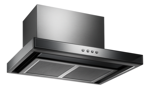 Telescopic range hood with a variable speed setting, providing versatile ventilation in a modern apartment.