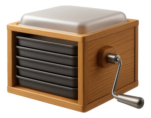 Fototapeta premium A manual crank-operated dehydrator for off-grid drying of vegetables in a rustic cabin.