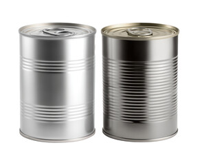 Empty silver tin cans positioned on a pristine white surface ready for creative culinary projects and storage solutions