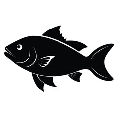 Simple black fish silhouette icon. A minimalist graphic design concept for seafood, fishing, or aquatic animal symbol.