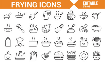 Collection of Frying Icons for Fast Food, Restaurant, and Culinary Use