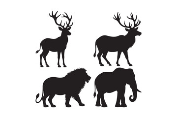 Diverse animal silhouettes featuring deer lion and elephant