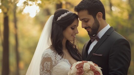Couple in love, autumn wedding