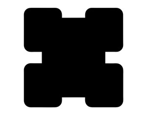 A symmetrical cross shaped icon with rounded corners in solid black color