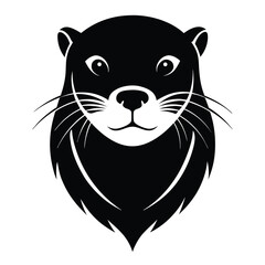 Minimalist otter head mascot logo concept. A bold black and white graphic symbol representing a wild aquatic animal face icon.