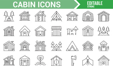 Vector Icons of Cabins, Tents, and Cottages for Travel Design