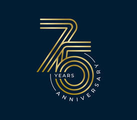 75 Years Anniversary design vector illustration. Unique 75 years logo design template. In gold color	
