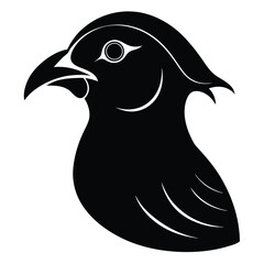 Stylized bird head silhouette. A black graphic icon or emblem representing an avian nature concept. Isolated vector art design.