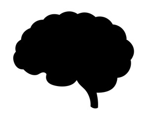 Black and white illustration of human brain silhouette on white background