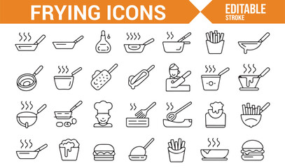 Simple Frying Process Icons for Fast Food and Kitchen Design