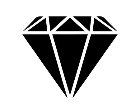 Bold graphic of a classic diamond cut gemstone, stylized in black