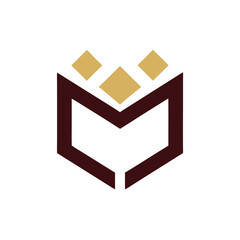 Geometric emblem with gold squares and maroon frame vector