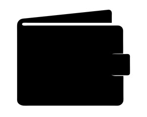 Stylized black wallet with a squared profile and simple flap closure