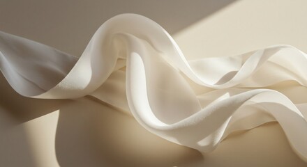 柔らかな光彩 優雅に舞う白絹 滑らか質感. AI Generated
