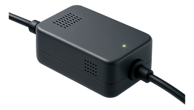 Miniature power supply block designed to fit behind cabinets in a kitchen, ensuring LED strips emit consistent light.