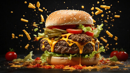 Juicy Homemade Burger on Kitchen Counter