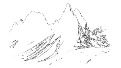 Hand Drawn Mountain Range Line Art - Nature Wilderness Peaks Outline Illustration vector