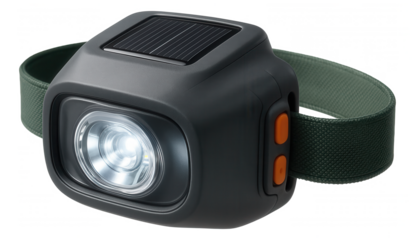 A headlamp with a solar charging option, perfect for eco-friendly use during camping trips.