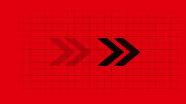 black arrow moving right on red grid background.