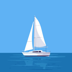 Fototapeta premium Sailboat navigating on calm waters under a clear blue sky 