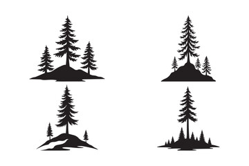 Silhouetted pine tree clusters on rocky outcrops