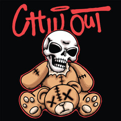 Skeleton and Teddy Bear for streetwear illustration