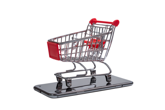 Mini shopping cart on a smartphone screen.