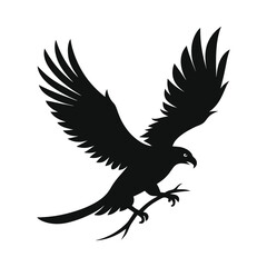 Eagle carrying a branch in its talons mid-flight in silhouette