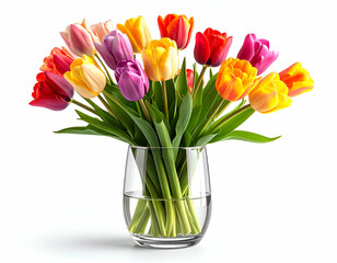 Colorful Tulip Bouquet in Glass Vase