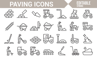 Paving Process Icons for Road Construction and Site Preparation