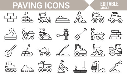 Paving and Roadwork Icon Set for Construction Projects and Urban Design