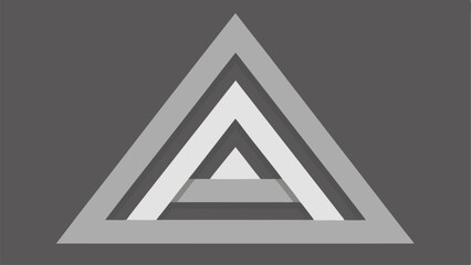 Abstract layered geometric triangle design with shades of gray on a transparent background