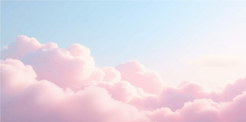 abstract Soft pastel sky with fluffy clouds in pink and blue gradient tones, dreamy atmosphere, smooth transitions, no outlines, clean vector style.