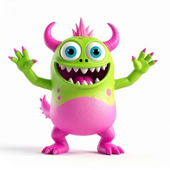 Fototapeta premium Playful Green And Pink Cartoon Monster