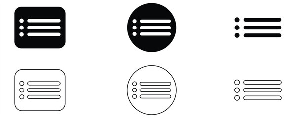 Minimalist Bullet List Icons Vector – Solid and Outline UI Symbols in Rounded Rectangle, Circle, and Horizontal Styles