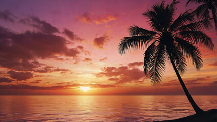 Gentle sea waves under vibrant sunset sky. Beautiful peaceful seascape at dusk.