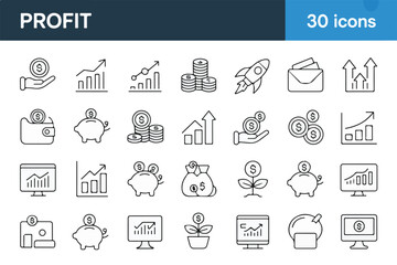 Collection of financial growth and investment icons isolated on white background