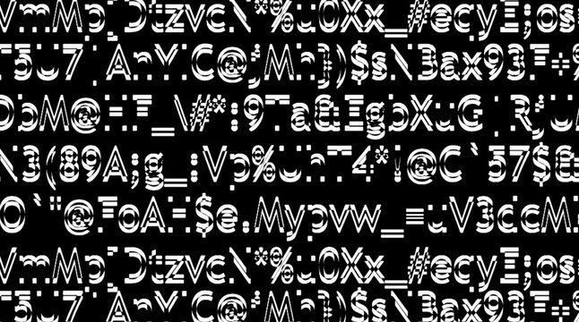 Artistic keyboard characters black and white random pattern