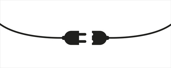 Disconnected Power Plug Vector – Black Silhouette of Electrical Cable and Socket on White Background
