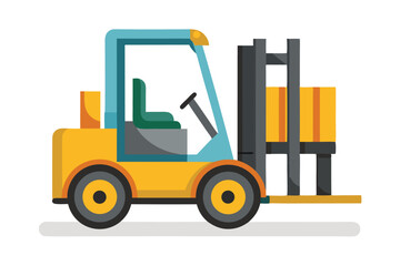 Cartoon Forklift Truck With a Yellow Body Blue Frame and Box Stacks Illustration for Logistics and Warehouse Themes