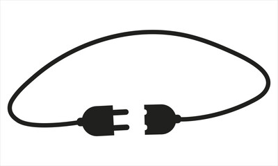 Disconnected Electrical Plug Vector – Black Silhouette of Separated Power Cable and Socket on White Background