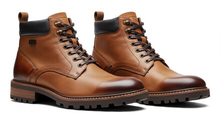 Leather Ankle Boots Pair Isolated on White