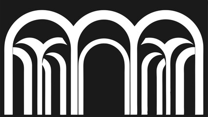 Architectural arches minimalist design illustration white geometric shape on transparent background