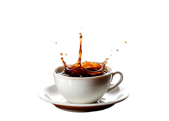   cup of coffee with splash isolated on white background PNG ,AI GENERATED