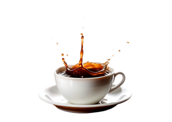   cup of coffee with splash isolated on white background PNG ,AI GENERATED