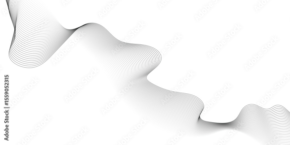 Poster Abstract white background with waves. Modern banner design. Abstract grey wave lines on transparent background. Technology, data science, geometric border pattern. Isolated on white background.